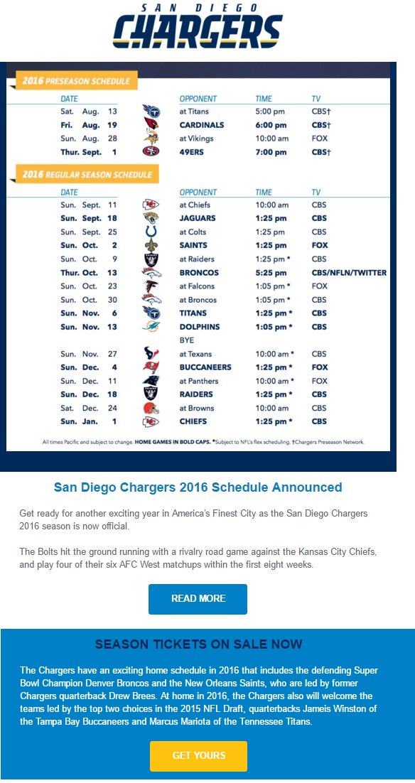 NFL Schedule Announcement Emails