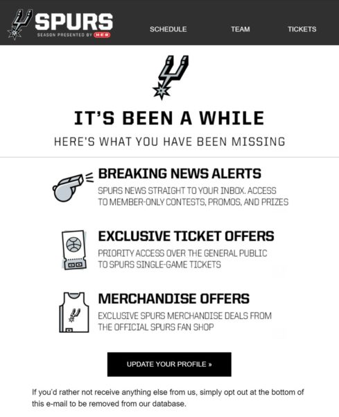 Spurs Re-Engagement Email